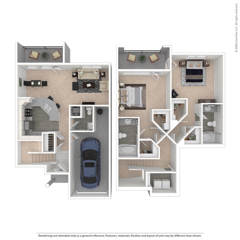 Floor plan for 2 beds, 2.5 baths, 1415 sqft